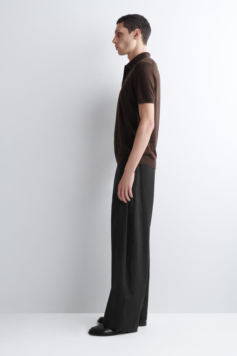 Slim Knitted Silk Polo Shirt, Alternate, color, BROWN