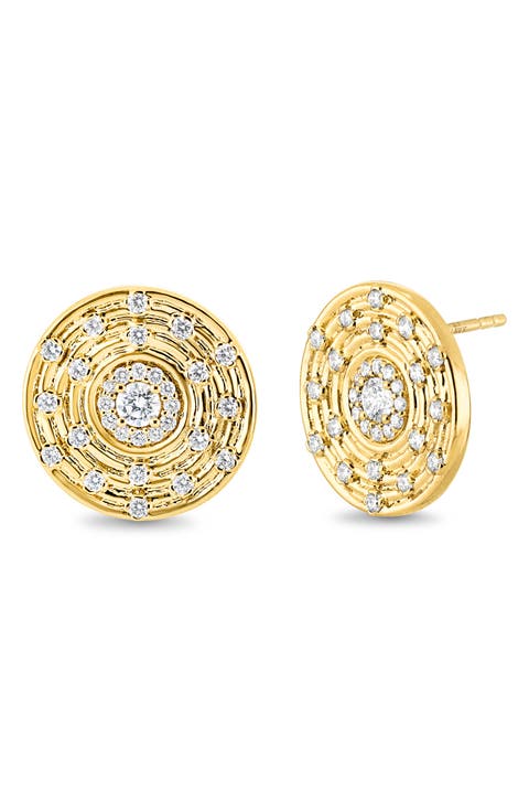 18K Gold Cleo Natural Diamond Fluted Stud Earrings