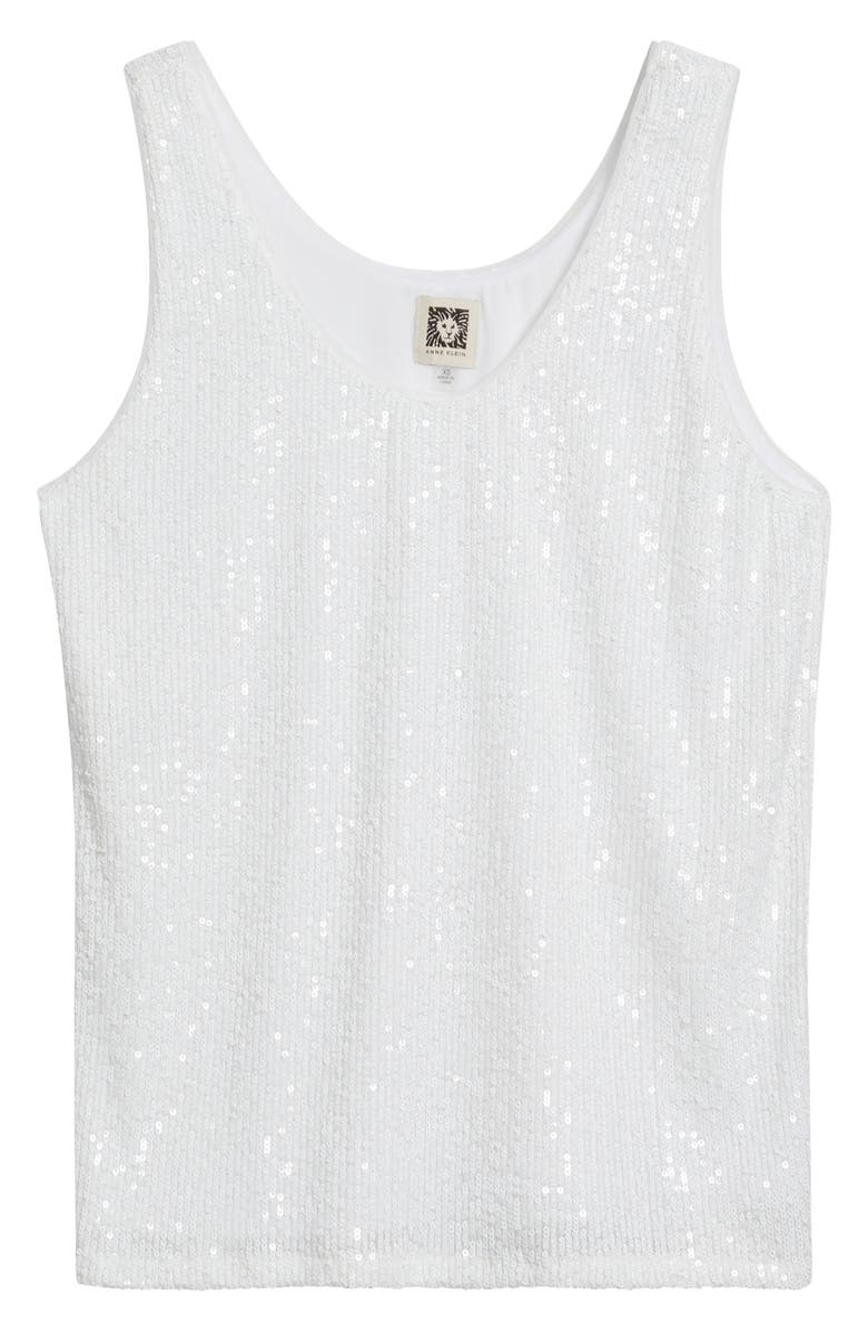 Anne Klein Sequin Double Scoop Neck Mesh Tank, Alternate, color,