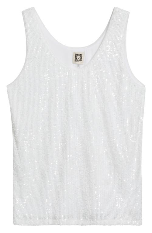 Anne Klein Sequin Double Scoop Neck Mesh Tank In Bright White