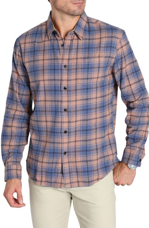 Plaid Long Sleeve Stretch Cotton Button-Up Shirt
