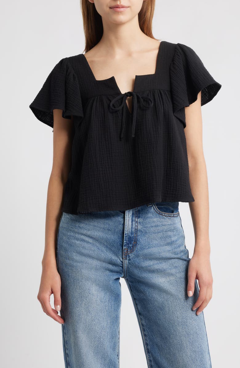 Rails Casie Gauze Crop Top, Main, color, Black