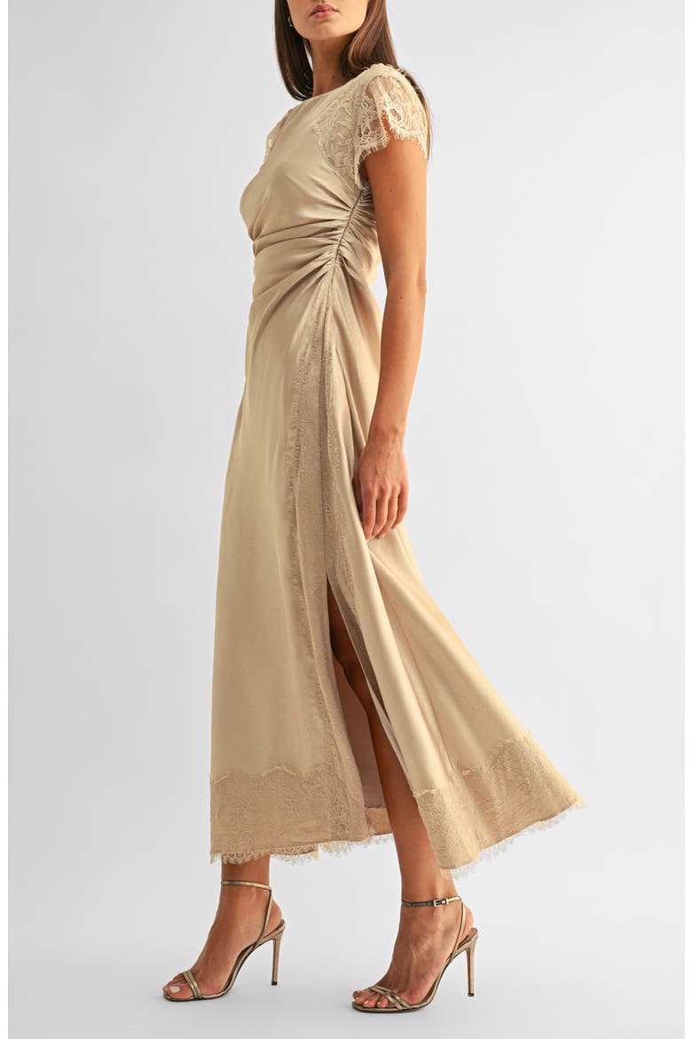 Camila Lace Trim Satin Dress, Alternate, color, CHAMPAGNE