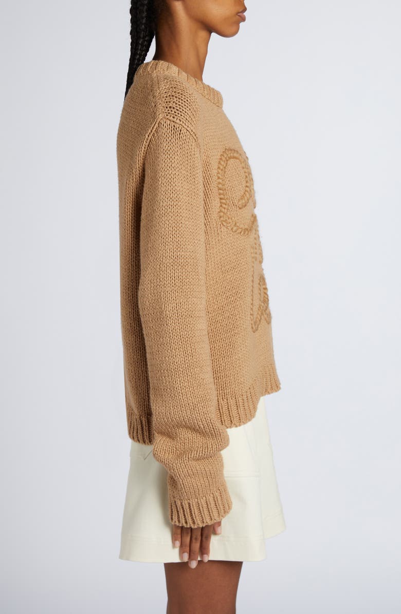 Moncler Logo Embroidered Crewneck Sweater, Alternate, color, Beige Tan