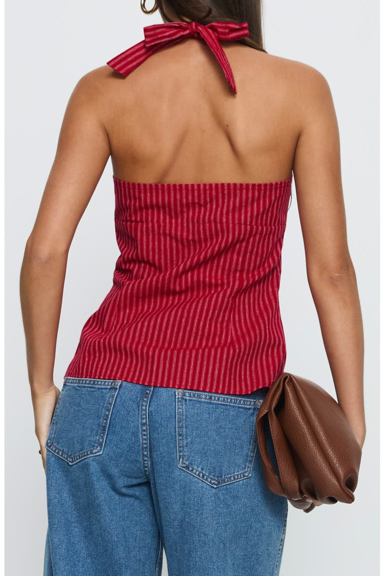 Stripe Cotton Cross Strap Halter Top, Alternate, color, RED STRIPE