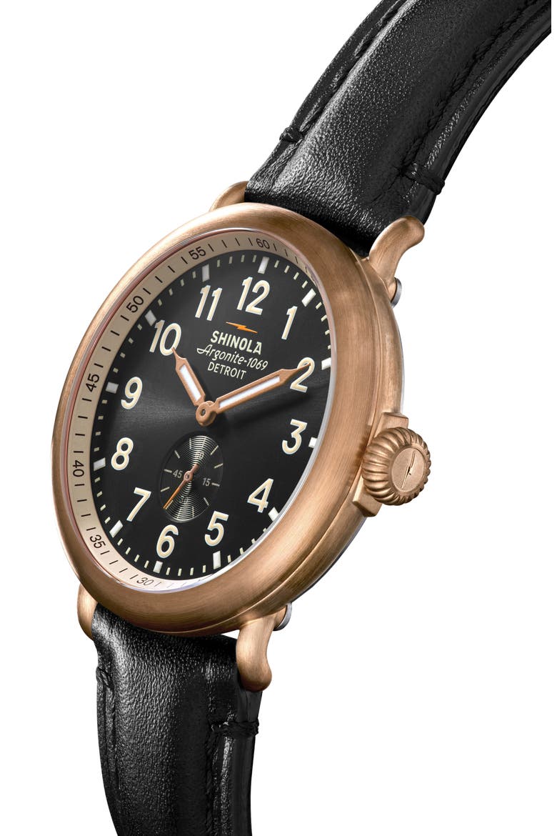 Argonite-1069 Leather Strap Watch, 43mm, Alternate, color, BLACK