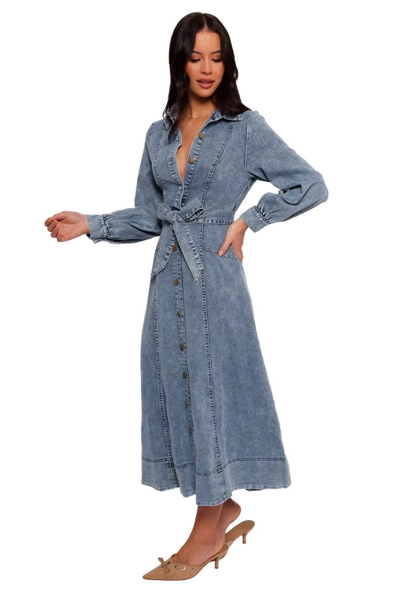 Emberly Three-Quarter Sleeve Stretch Denim Maxi Dress, Alternate, color, DENIM