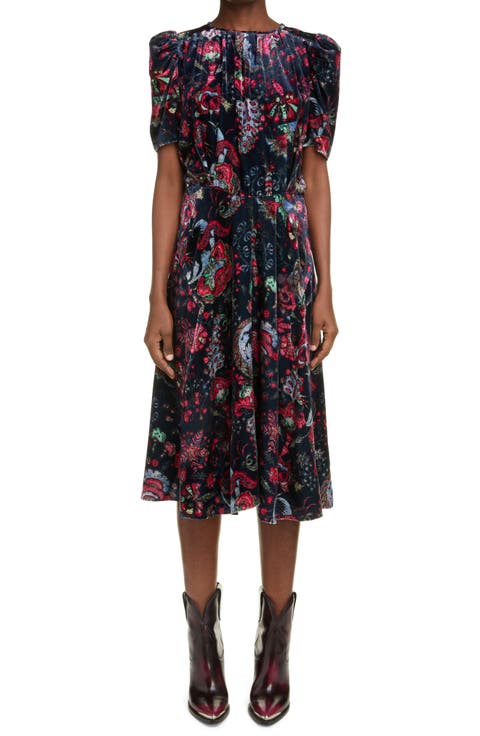 Ulianad Print Velvet Midi Dress