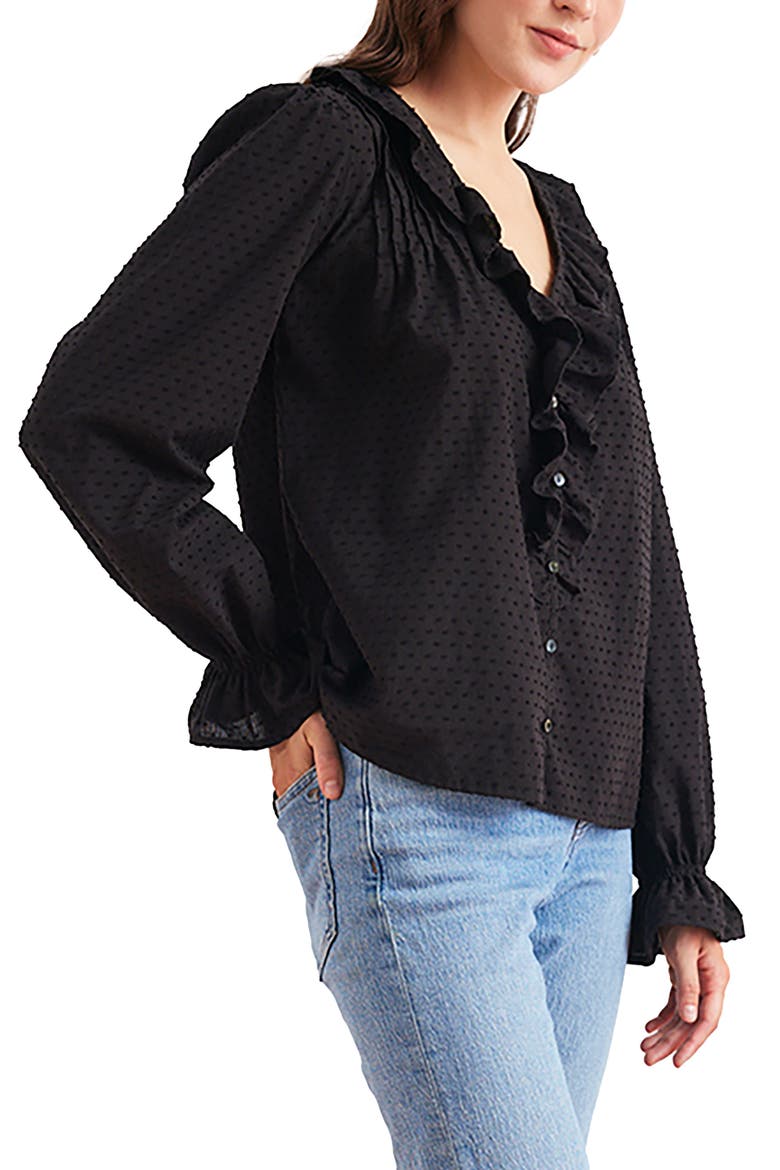 Long Sleeve Chloe Swiss Dot Ruffle Shirt, Alternate, color, Black