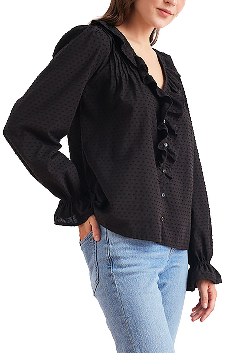 Paneros Clothing Long Sleeve Chloe Swiss Dot Ruffle Shirt, Alternate, color, Black