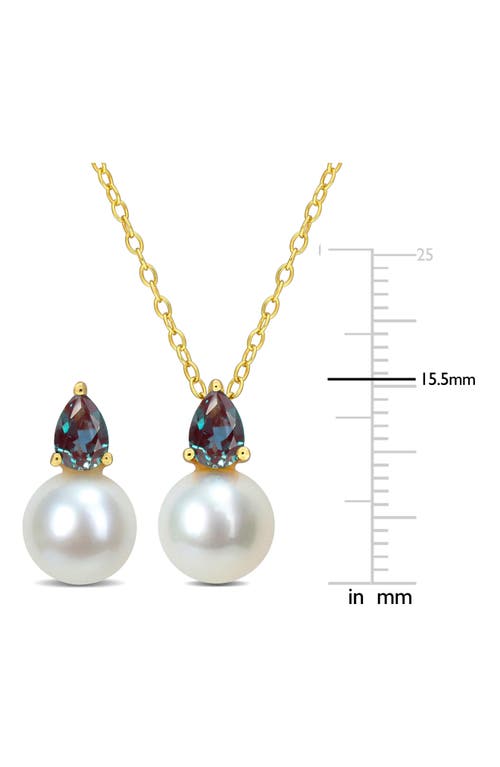 Delmar Alexandrite & Freshwater Pearl Stud Earrings & Pendant Necklace Set In Gold