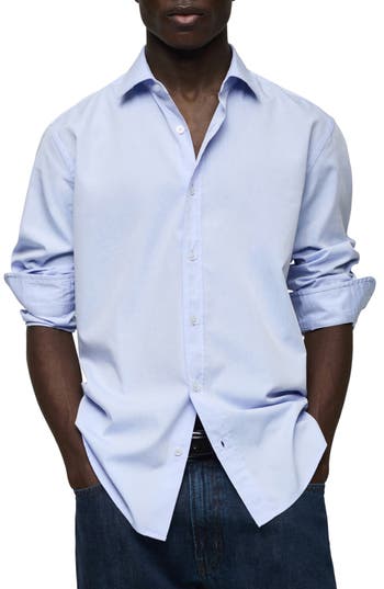 Mango Regular Fit Cotton Button-up Shirt In Blue