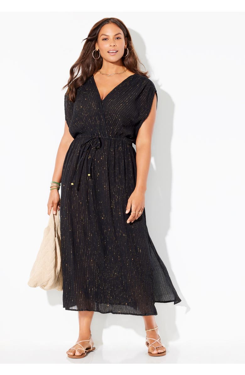 Swimsuits for All Surplice Maxi Cover Up Dress, Alternate, color, Black Gold
