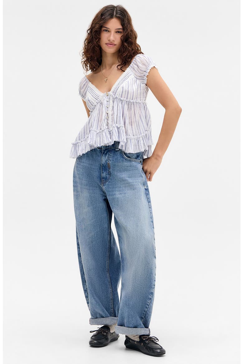 Lace Trim Babydoll Top, Alternate, color, BLUE STRIPE