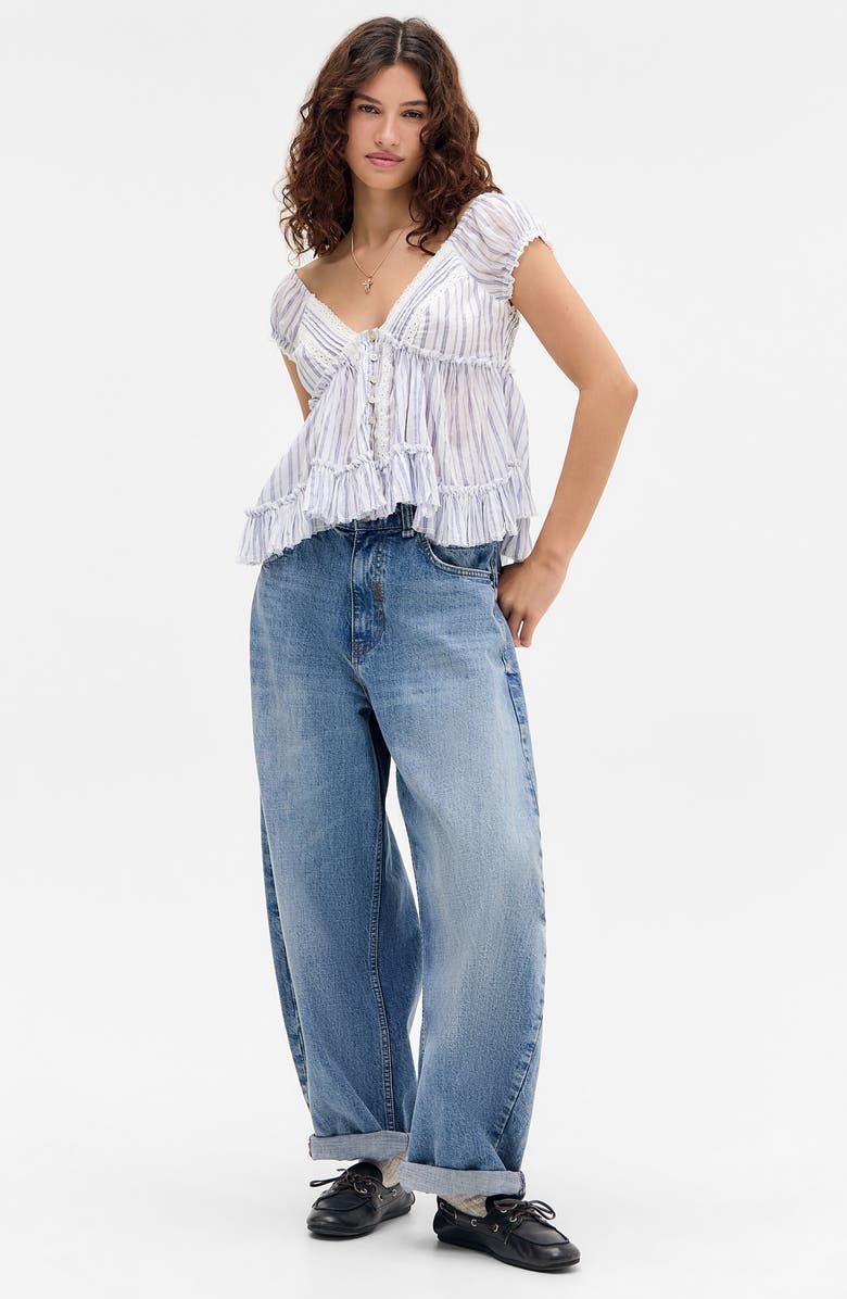 BDG Urban Outfitters Lace Trim Babydoll Top, Alternate, color, Blue Stripe