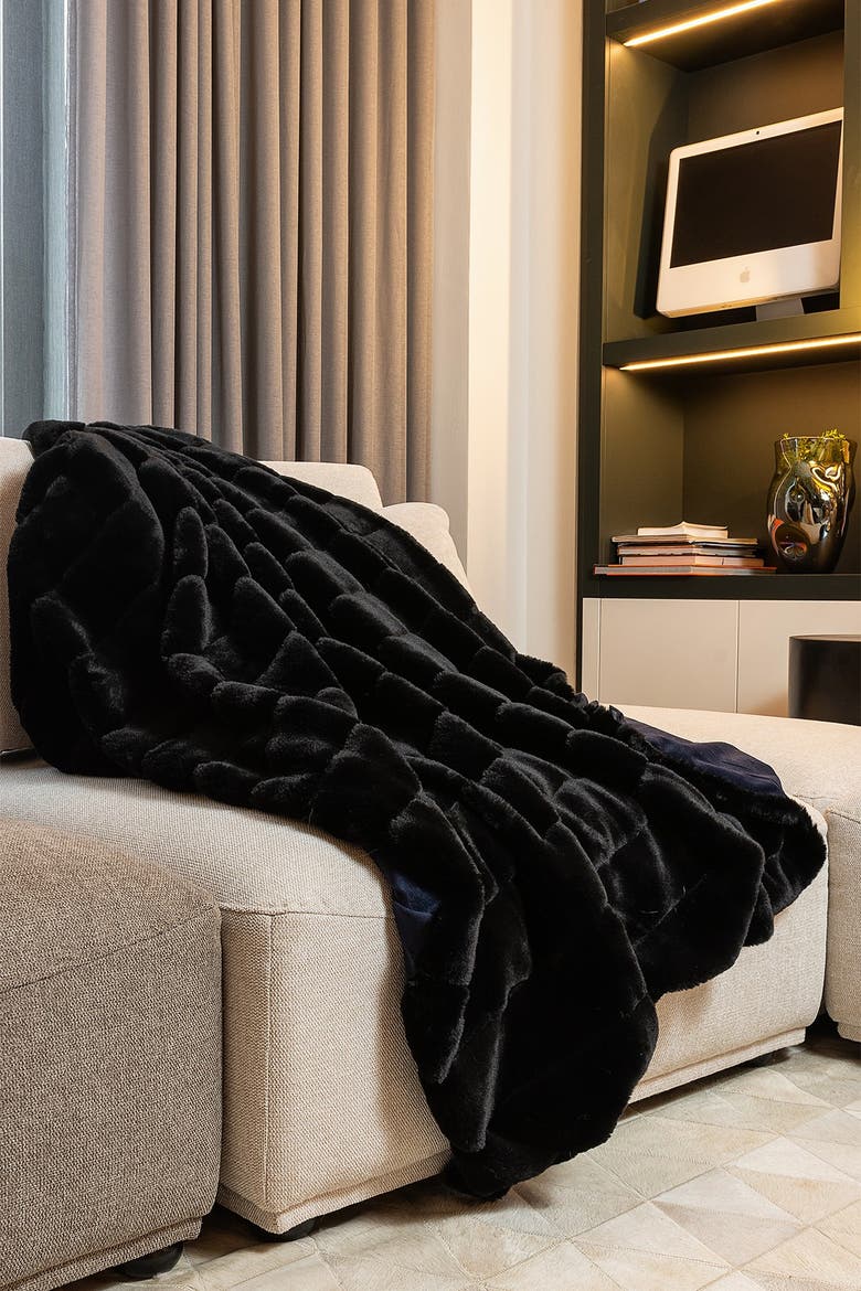 Faux Fur Throw - 50" x 60" - Black Jacquard, Alternate, color, BLACK JACQUARD