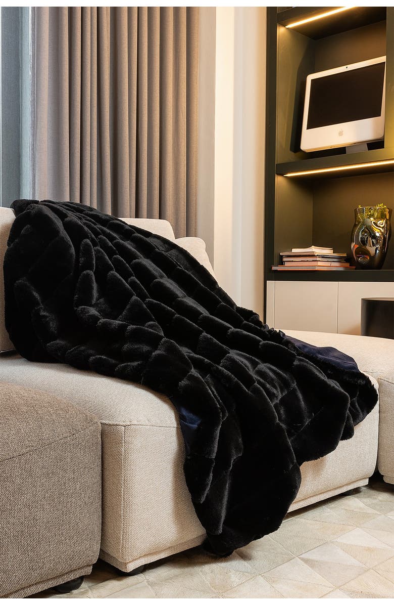 LUXE Faux Fur Throw - 50" x 60" - Black Jacquard, Alternate, color, Black Jacquard
