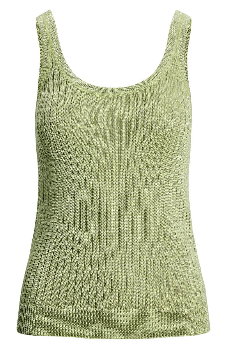 Lauren Ralph Lauren Metallic Linen Blend Rib Tank Top, Alternate, color, Light Olive