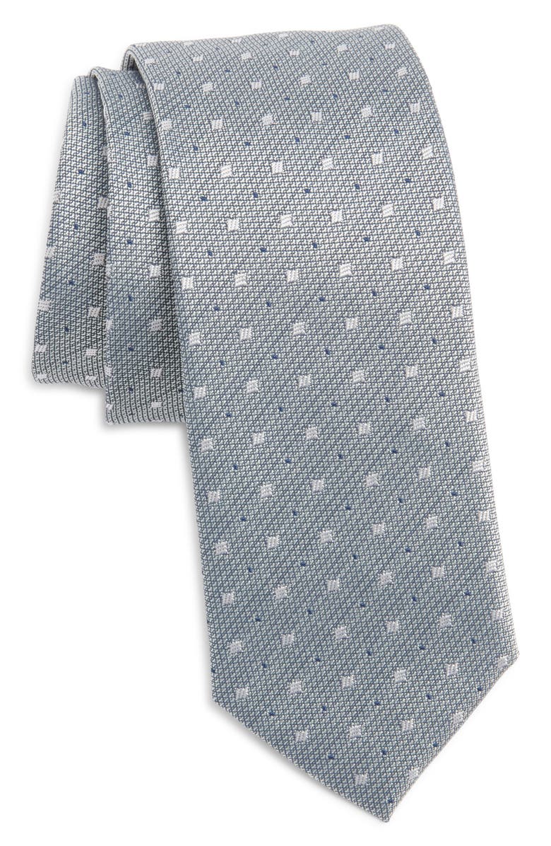 BOSS Micropattern Silk Blend Tie, Main, color, Light Green