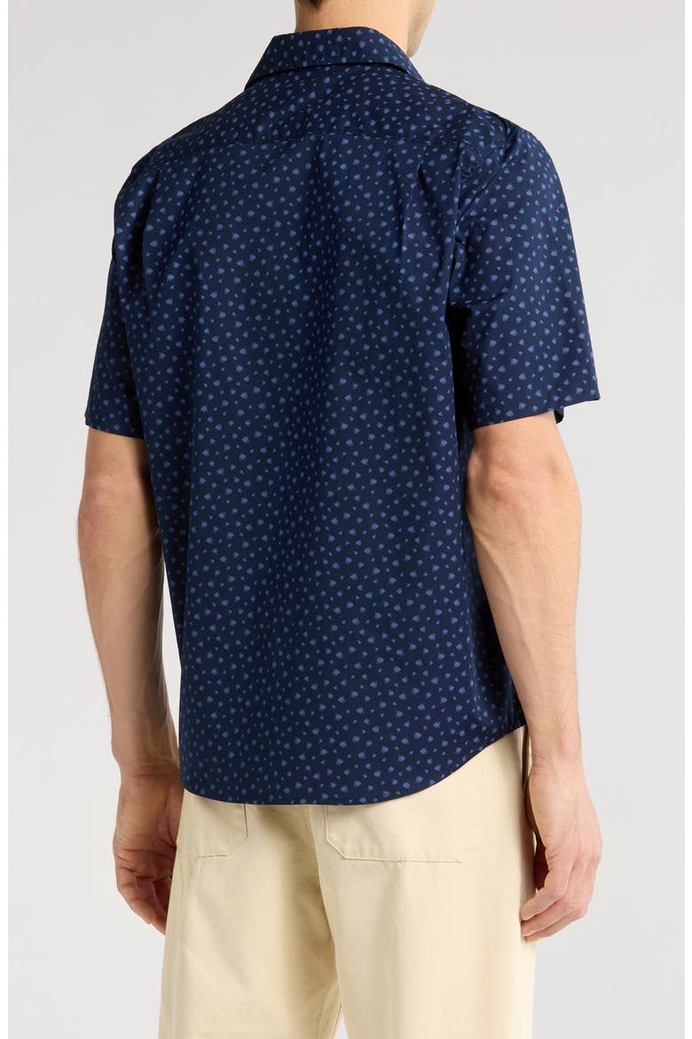 Fish Print Short Sleeve Stretch Poplin Button-Up Shirt, Alternate, color, NAVY GEO FISH
