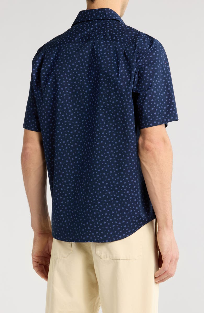 14th & Union Fish Print Short Sleeve Stretch Poplin Button-Up Shirt, Alternate, color, Navy Geo Fish