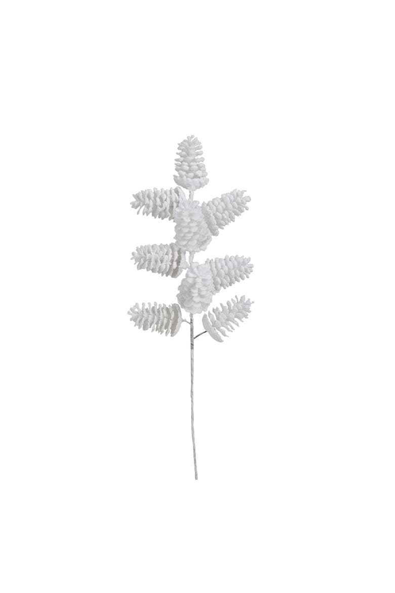 Flocked Faux Pinecone Pick with Snow Finish, White, Main, color, White