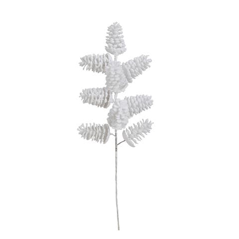 Flocked Faux Pinecone Pick with Snow Finish, White