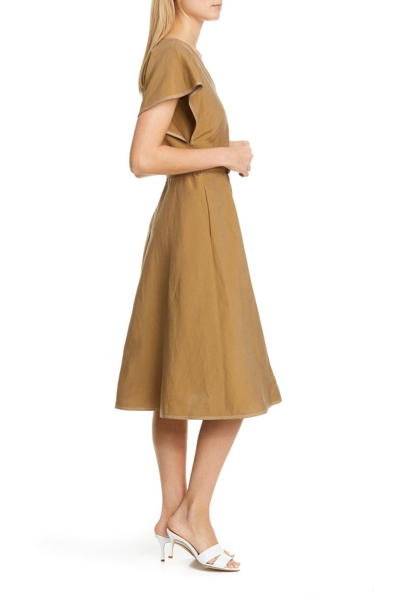 Kline Belted Silk & Linen Midi Dress, Alternate, color, SHIITAKE