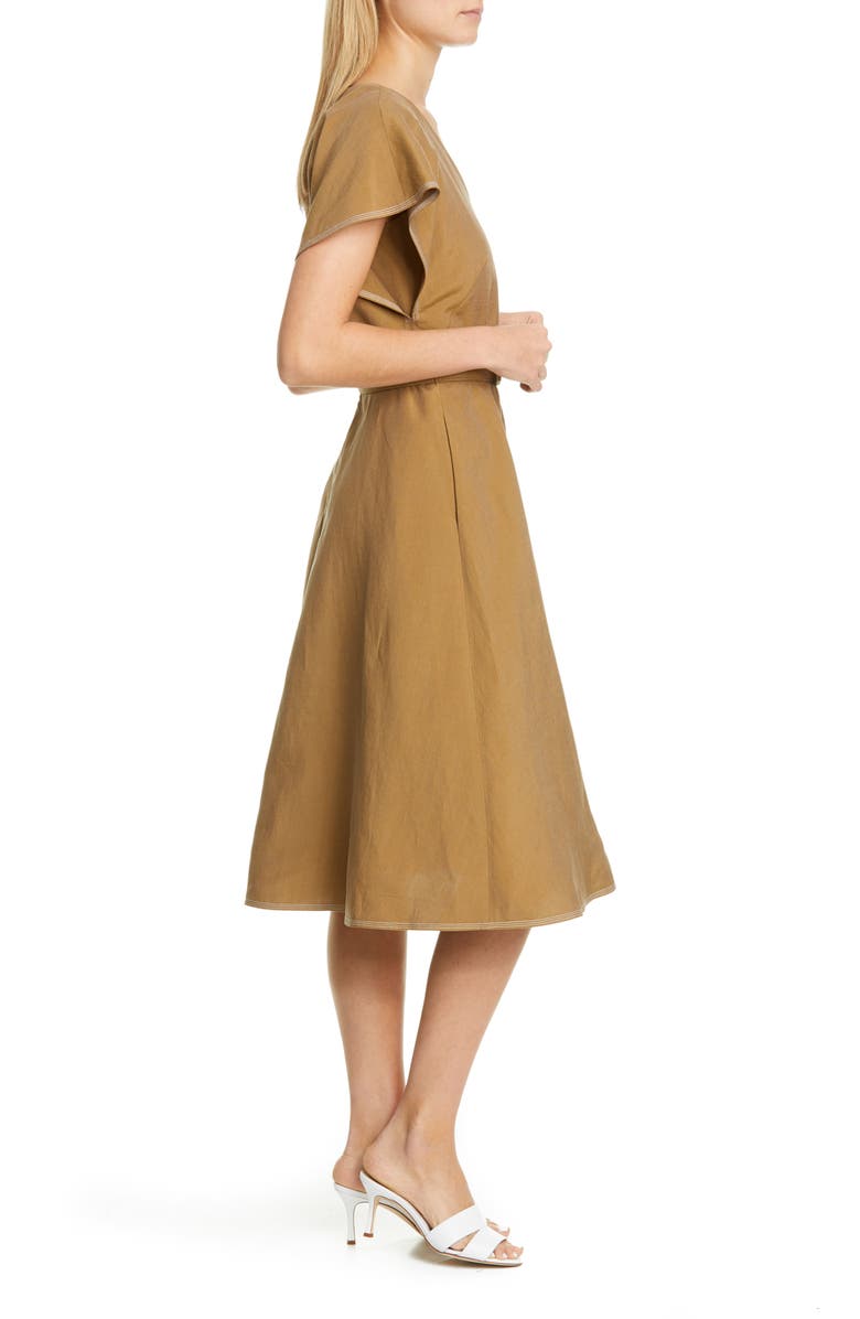 Lafayette 148 New York Kline Belted Silk & Linen Midi Dress, Alternate, color, 