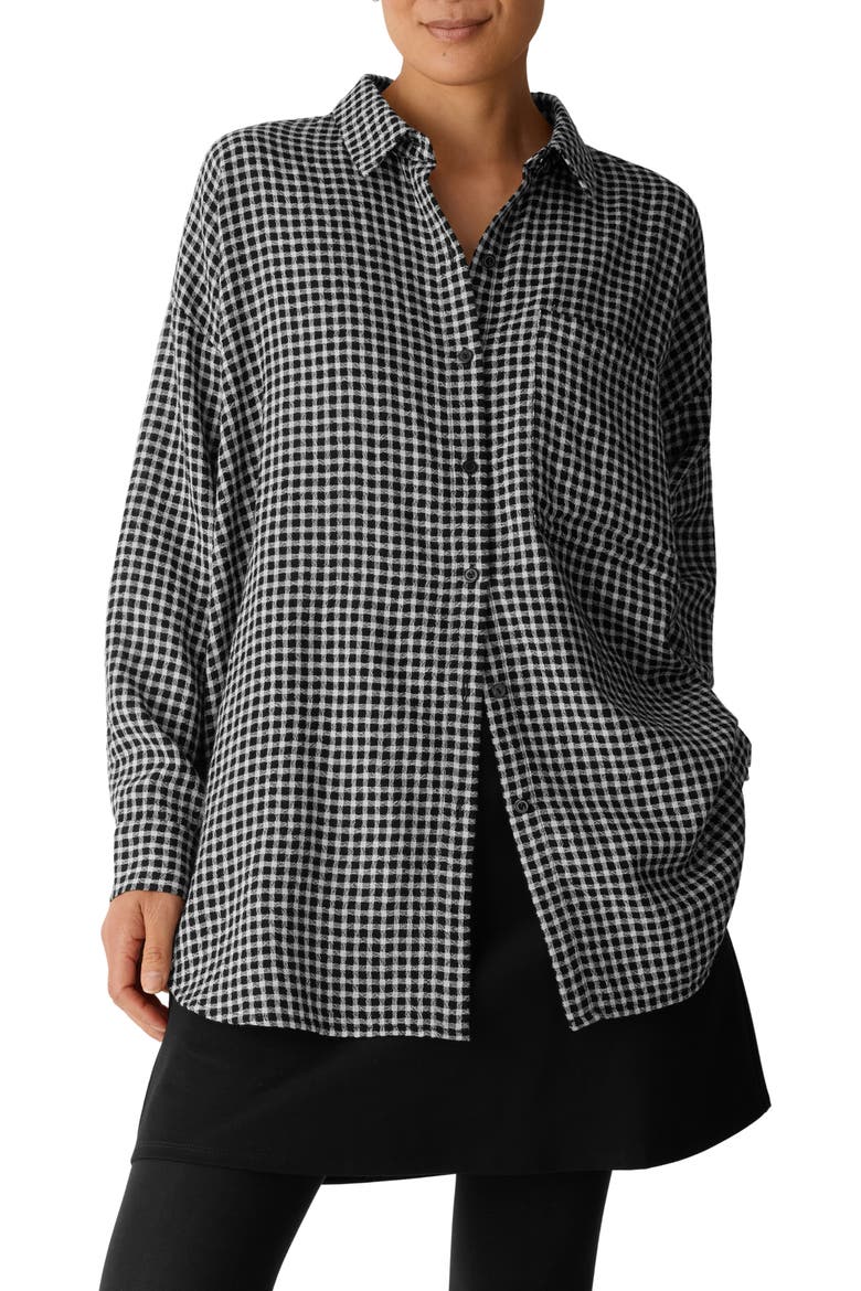 Classic Collar Longline Button-Up Shirt, Main, color, BLACK