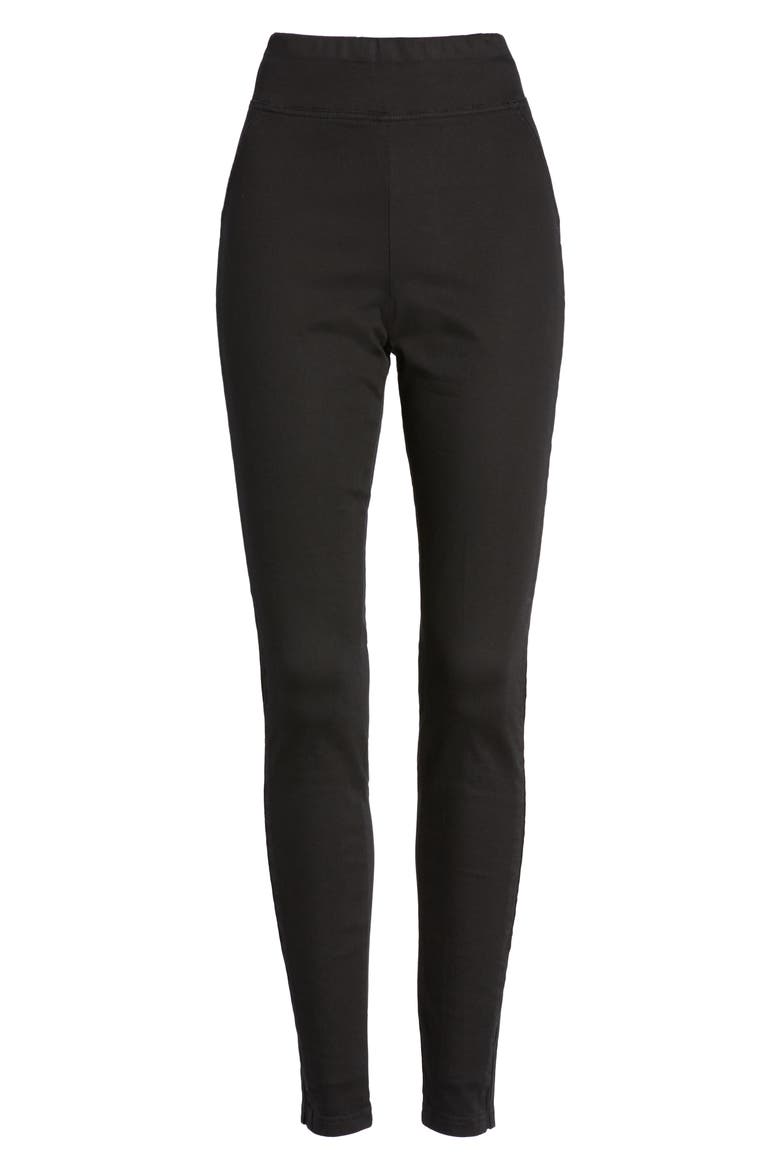 High Waist Mesh Tuxedo Stripe Denim Leggings, Alternate, color, BLACK