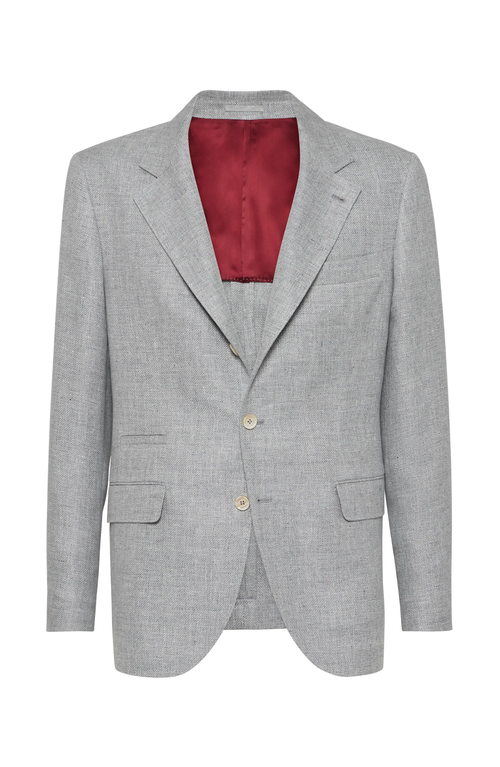 Brunello Cucinelli Grey Melange Wool And Silk Blend Blazer In Grey