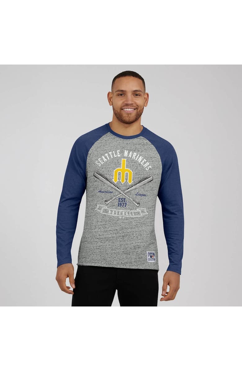 Darius Rucker Collection by Fanatics Men's Darius Rucker Collection by Fanatics  Heather Gray Seattle Mariners Raw Edge Raglan Long Sleeve Baseball T-Shirt, Alternate, color, 