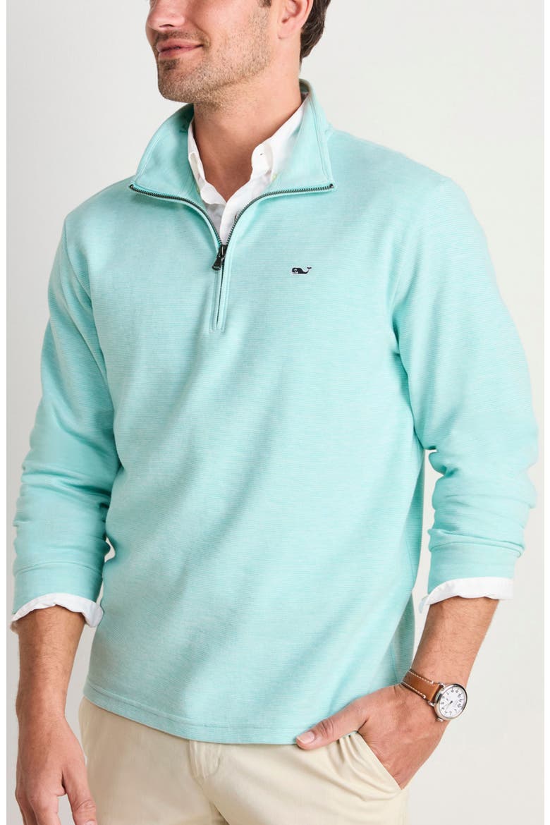 Saltwater Stripe Quarter Zip Pullover, Main, color, AQUA HAZE