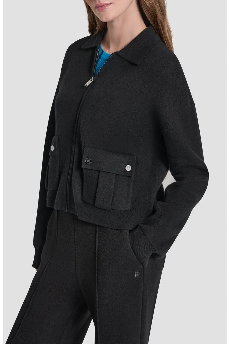 Collared Zip Cardigan, Alternate, color, BLACK