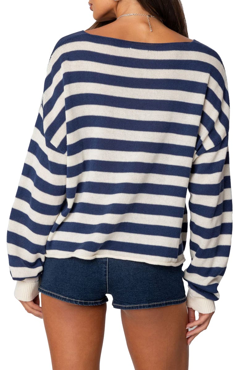EDIKTED Anney Oversize Stripe Cotton Blend Sweater, Alternate, color, Blue-And-Cream