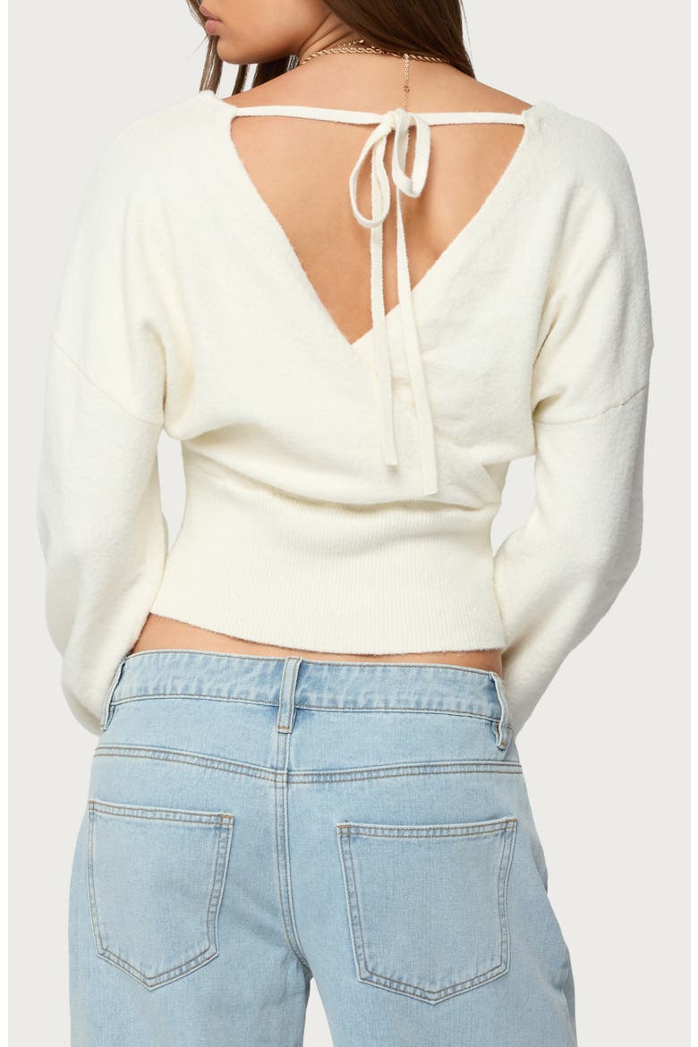 Lillia V-Neck Wrap Crop Sweater, Alternate, color, WHITE
