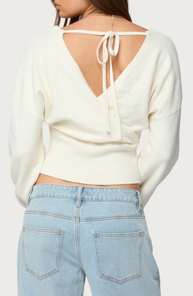 EDIKTED LIllia V-Neck Wrap Crop Sweater, Alternate, color, White