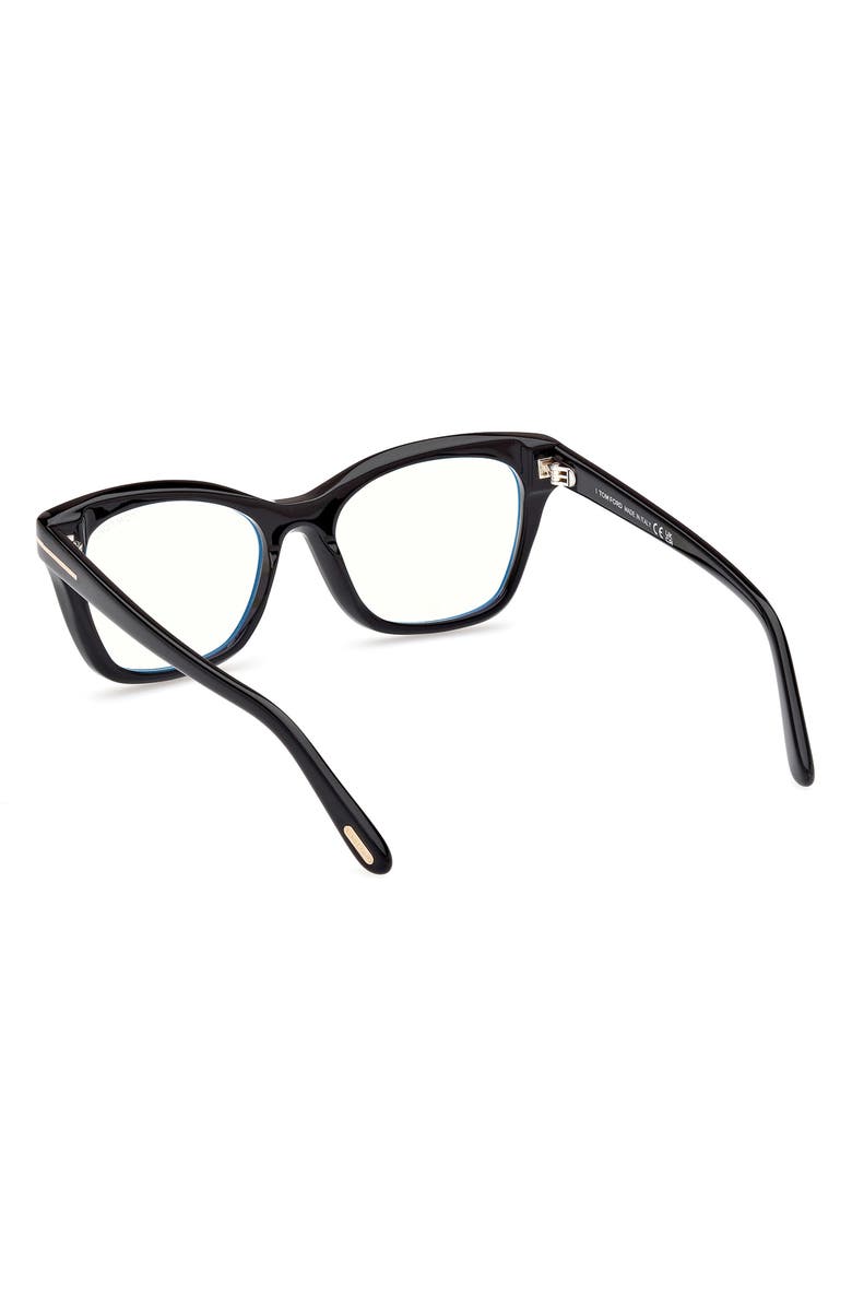 TOM FORD 53mm Cat Eye Blue Light Blocking Optical Glasses, Alternate, color, Black Eco / T Logo