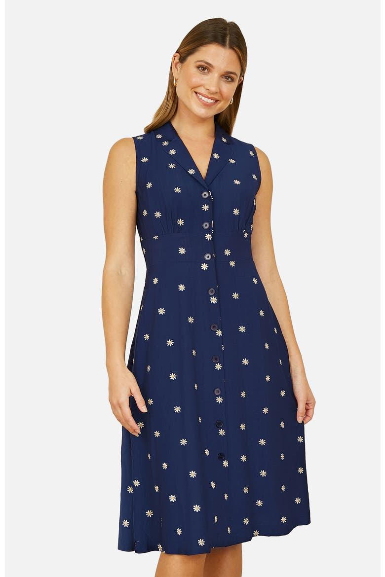 Daisy Print Sleeveless Shirt Dress, Alternate, color, Navy