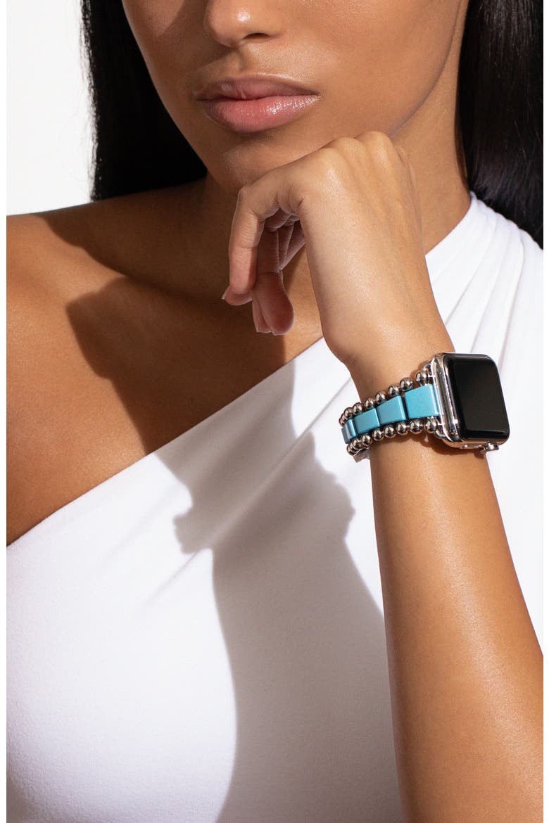 Apple Watch® Smart Caviar Ceramic & Stainless Steel Band, Alternate, color, BLUE CERAMIC
