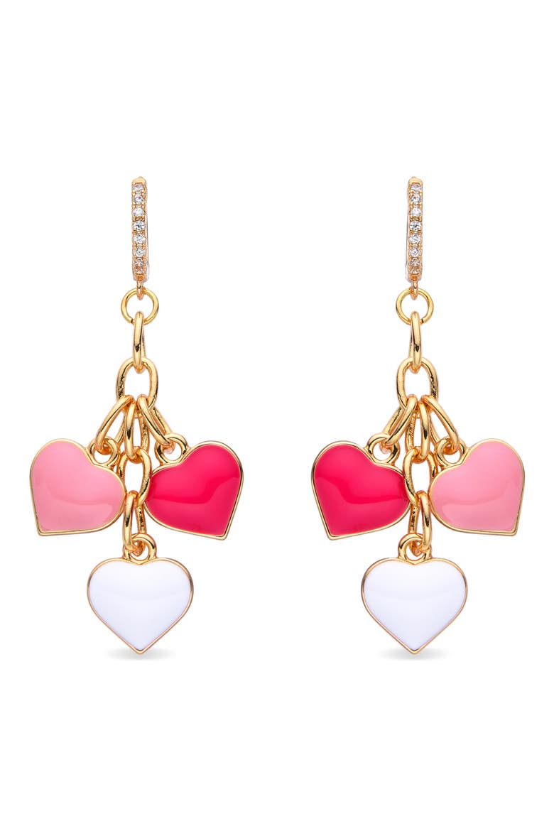 Enamel Hearts Drop Huggie Hoop Earrings, Alternate, color, GOLD
