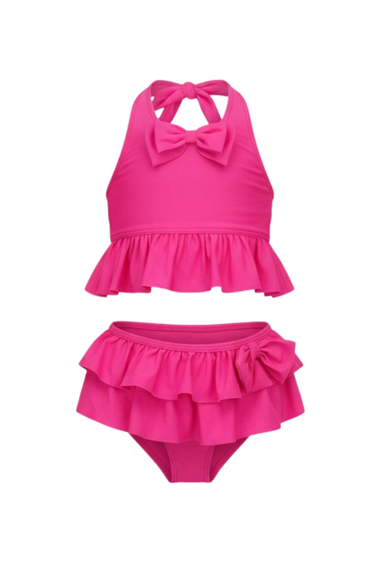 Boats and Bows Ruffle Skirt Two Piece Swimsuit, Main, color, Pink