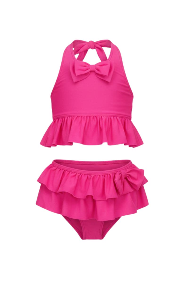 Mia Belle Girls Boats and Bows Ruffle Skirt Two Piece Swimsuit, Main, color, Pink