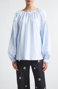 Marni Stripe Gathered Neck Cotton Poplin Top