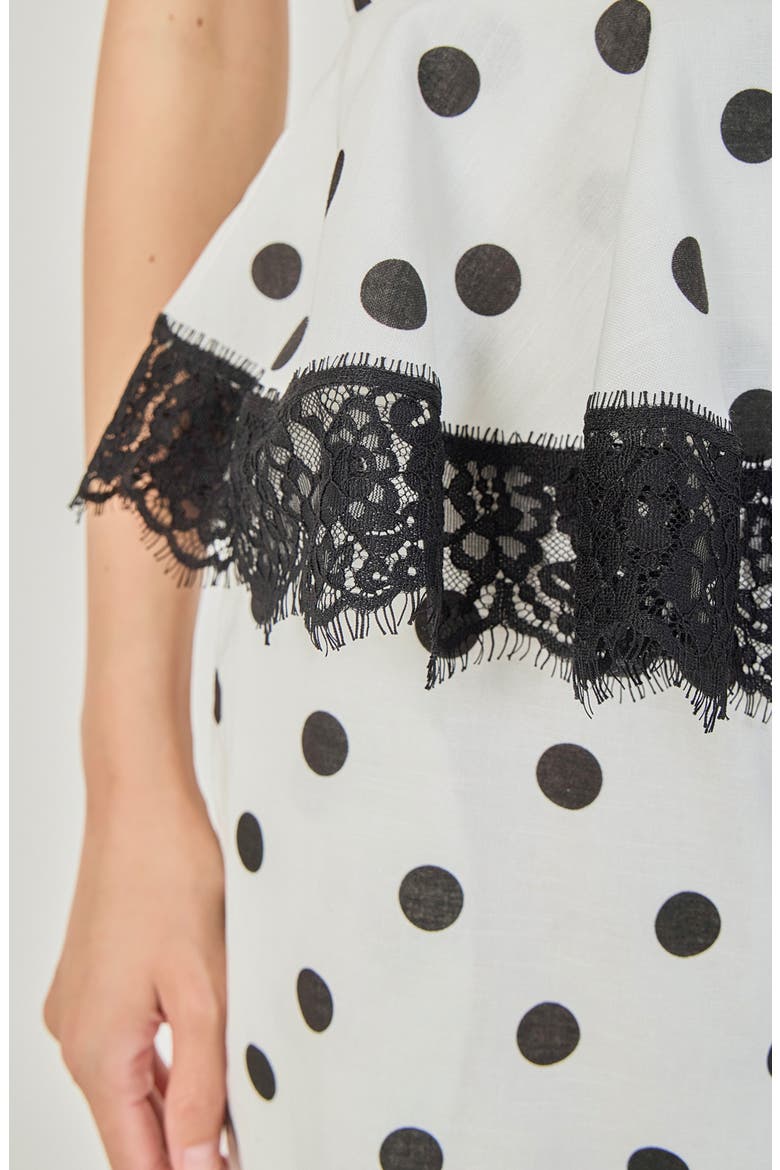 Polka Dot Peplum Jumpsuit, Alternate, color, WHITE/ BLACK