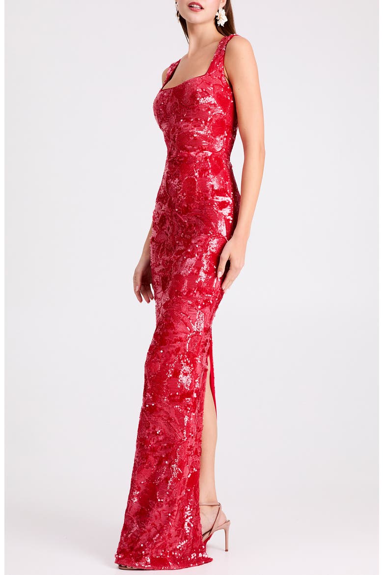 Iris Floral Sequin Gown, Alternate, color, STRAWBERRY