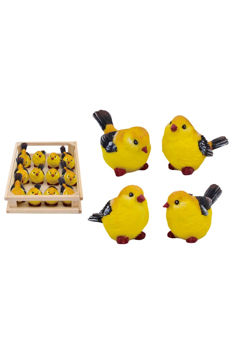 Transpac Mini Resin Goldfinch Birds in Crate Set of 12 Multicolored for Spring Home Decor, Main, color, Yellow