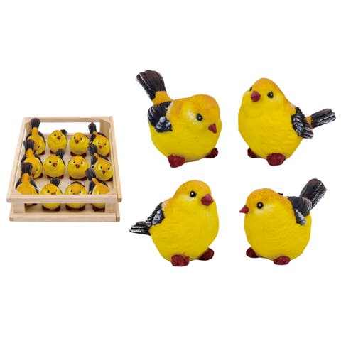 Mini Resin Goldfinch Birds in Crate Set of 12 Multicolored for Spring Home Decor