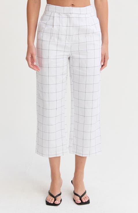 Windowpane Straight Leg Linen Culottes